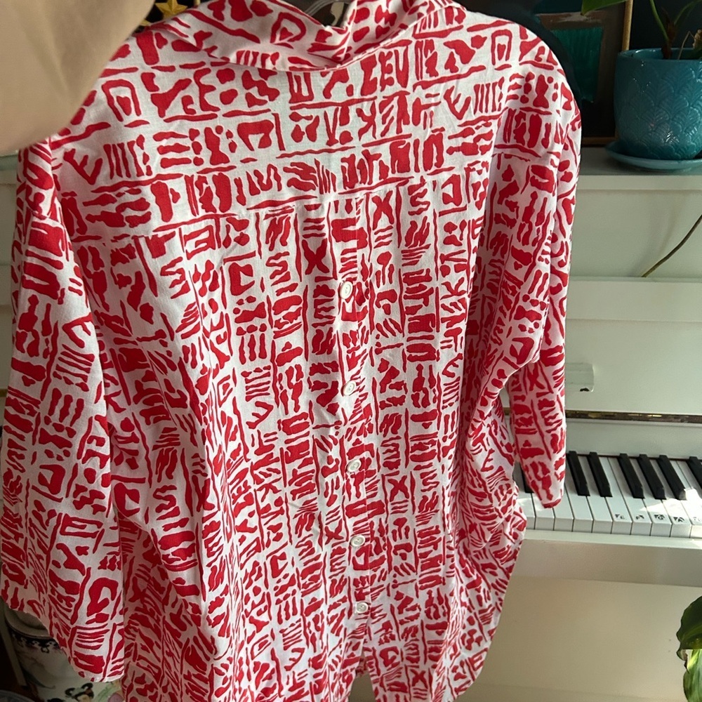 Vibrant Red and White Women's Blouse L - Picture 13 of 16